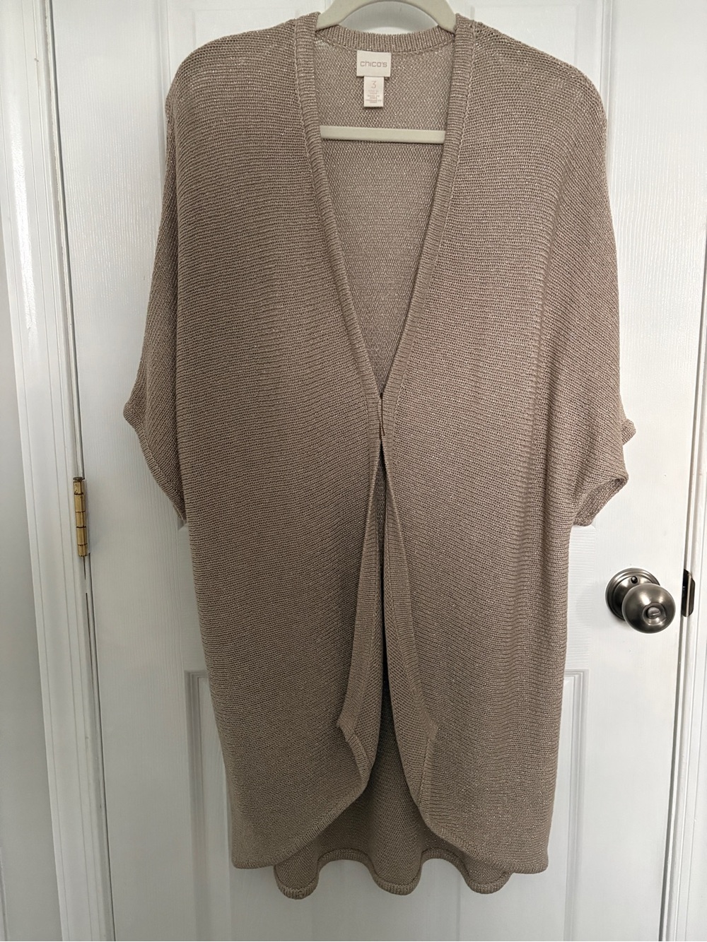 Chico's Beige Taupe Metallic Open-Front Drape Cardigan #415